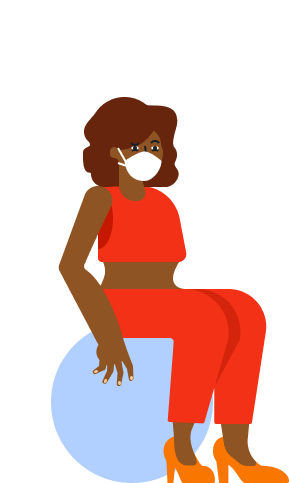 character sitting with mask